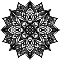Intricate lotus mandala flower design in detailed line art with floral elements