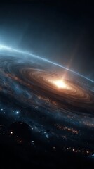Obraz premium Spiral galaxy with bright core and swirling arms in deep space