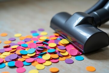Vibrant Confetti Playfully Swallowed by Vacuum Cleaner