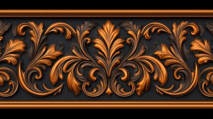 Ornate wooden panel with intricate floral carvings in rich hues of brown and gold, showcasing craftsmanship