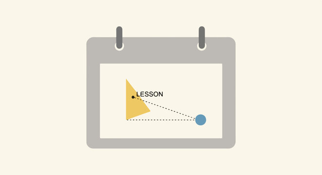 Geometric lesson in calendar form with triangle and circle, a geometric lesson. Concept of time management in education, academic planning with geometric lesson and event scheduling.
