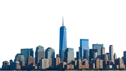 The new york city skyline is isolated on transparent background, featuring the one world trade center
