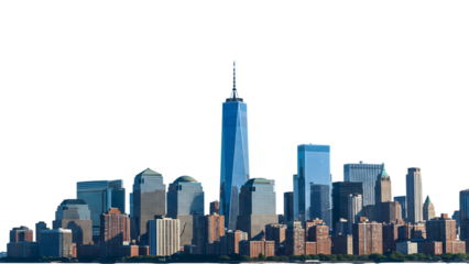 The new york city skyline is isolated on transparent background, featuring the one world trade center