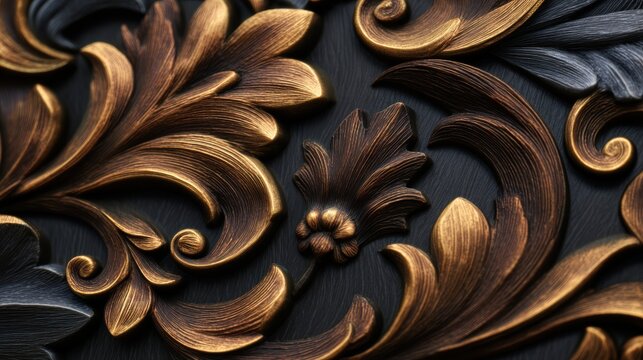 Intricate golden and black floral carvings showcasing craftsmanship and elegance in decorative art