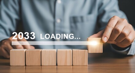 Year loading concept for future trends and business strategy in wooden blocks for success