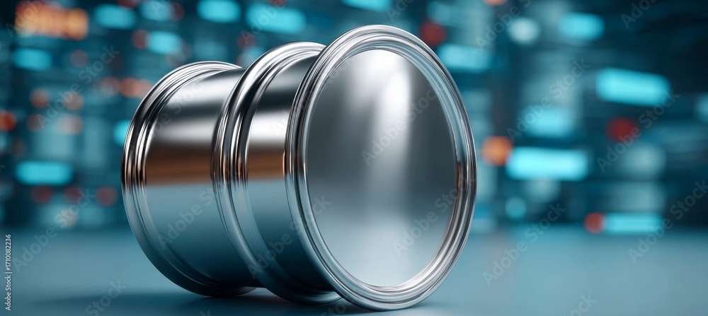Poster silver cylinders on technology infrastructure background, visualizing data storage concepts