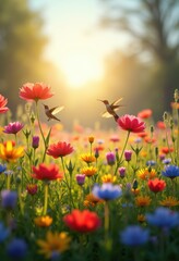 Obraz premium Vibrant Blossoming Wildflowers in Colorful Meadow Setting Nature Beauty Radiant Spring