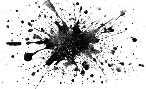 Black ink splatters on white background