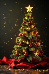 Obraz premium Elegant gold glitter Christmas tree, festive holiday decor , christmas decoration, sparkly