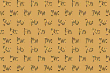 Repeating pattern of outlined flags with stars on a light brown background creating a wallpaper effect
