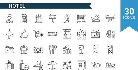 Hotel, hospitality, service, travel, vacation, icon, concierge, luggage, room, amenities, reception, shuttle, elevator, food, drink, comfort, booking, resort, accommodation, tourism