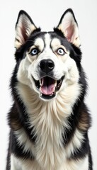 Wide-eyed Siberian Husky in surprised expression, isolated , fur, amazed