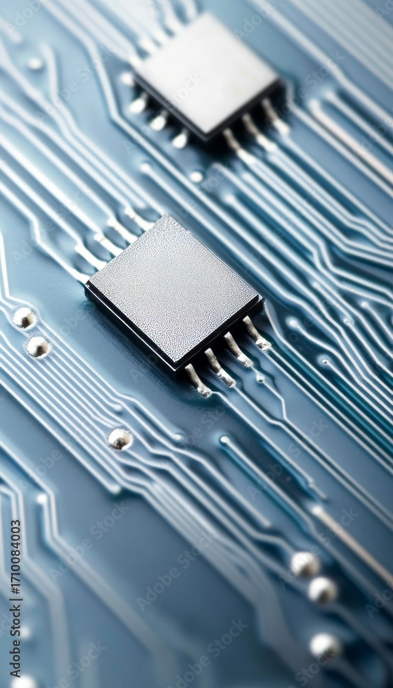 Aufkleber closeup of a silver microchip with intricate circuitry, representing advanced technology