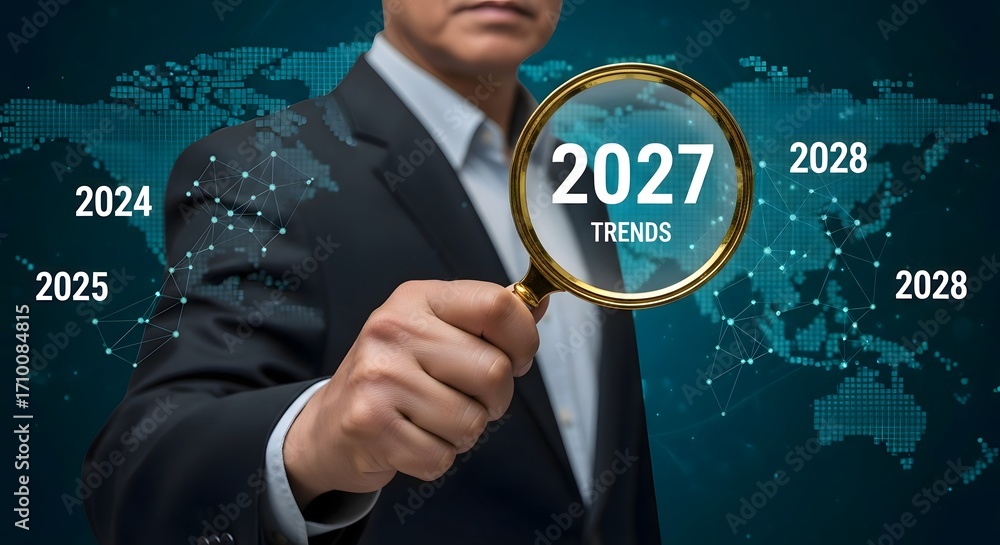 Poster analyzing future trends analysis for business strategy and forecasting growth to the year twenty twe
