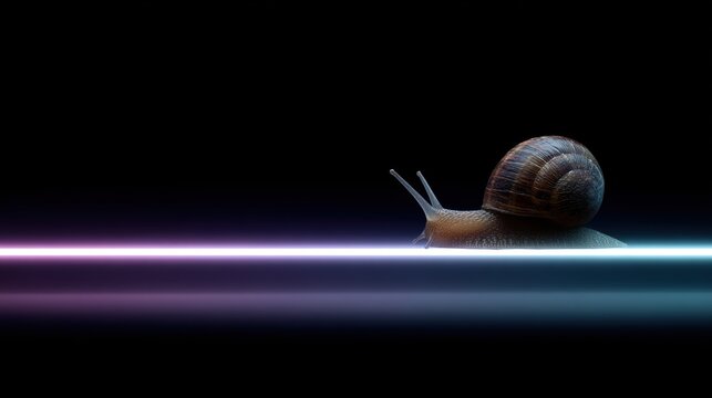 Snail on a glowing line against a black background