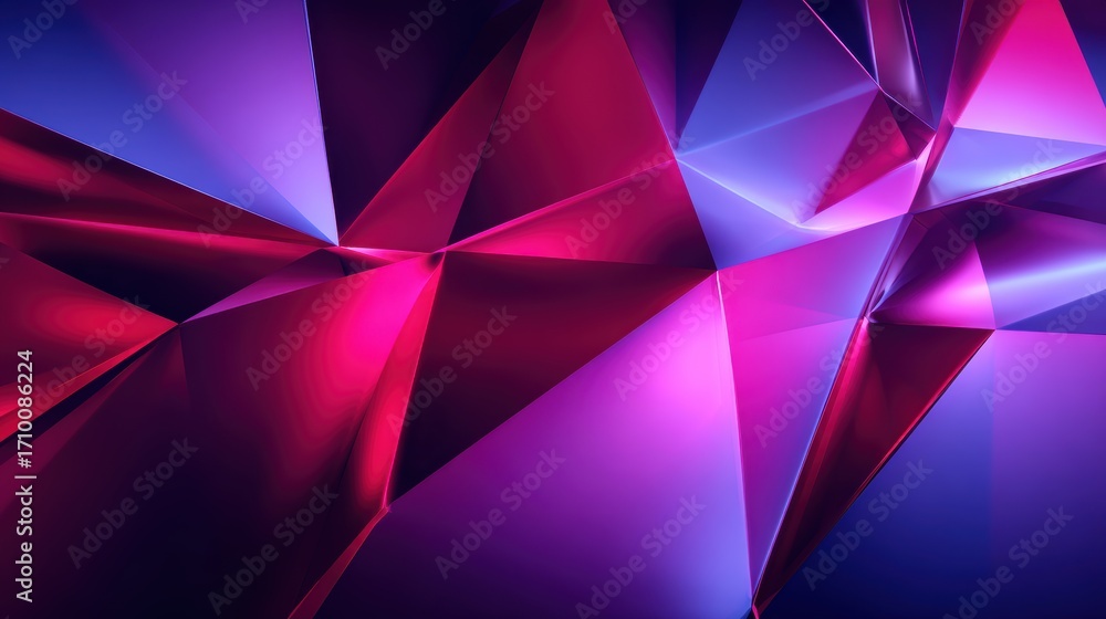 Poster abstract geometric design featuring vibrant purple and pink triangular shapes creating depth and mov