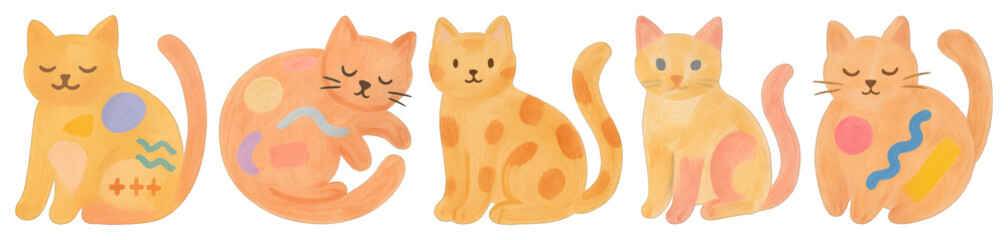 Obraz premium PNG Colorful whimsical patterned cats, element set on transparent background