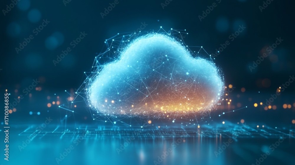 Poster creative visualization of digital cloud representation showcasing interconnectedness in technology