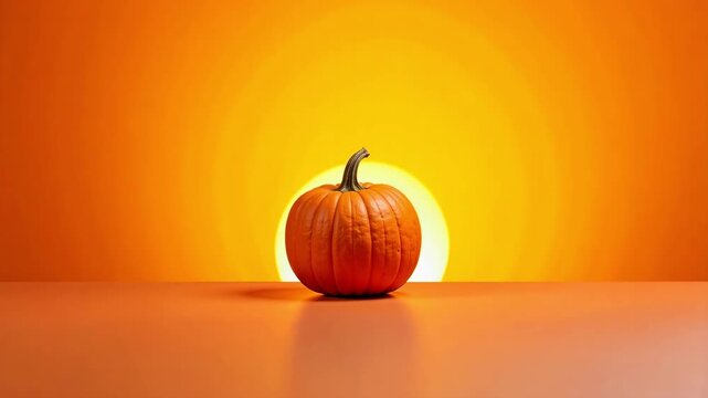 Pumpkin reveals a stunning sunset gradient background in this vibrant 4K vegetable video footage, perfect for autumn promotions and seasonal designs
