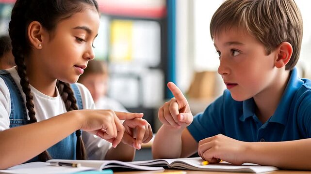 Engaging classroom learning: A diverse group of elementary students collaborating on math problems - Powered by Adobe