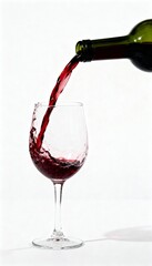 Studio shot of red wine being poured into a glass against a clean white background.