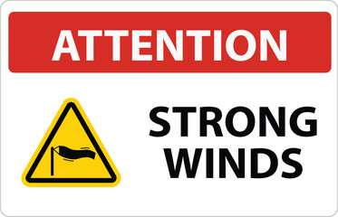 Attention Strong Winds Sign, logo, icon, sticker, label ,symbol, black, line, flat vector, isolated illustration.