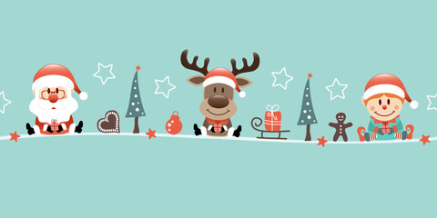 Banner Santa Rentier Und Elf Weihnachten Icons Türkis