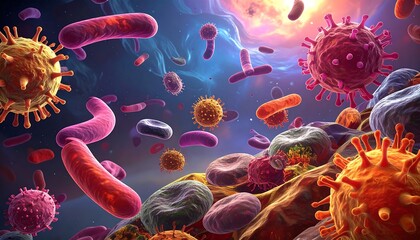 Colorful microscopic organisms in space