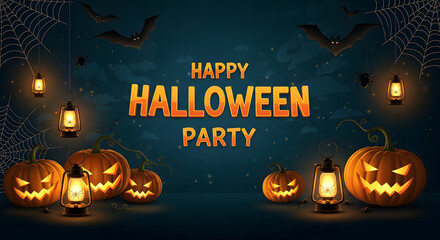 Halloween background with pumpkins and spooky night illustration