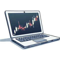 Laptop candlestick chart stock market trading analysis financial data investment business technology device screen