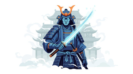 Ancient Samurai Warrior: A fearless samurai warrior, armed with a glowing katana, stands poised, embodying discipline and honor. The samurai's attire is a vivid depiction of the past.