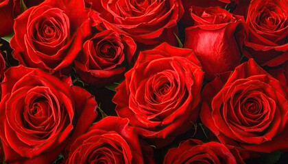 Abundance of Fresh Red Roses Displayed in a Close Up Composition with Lush Green Foliage and Soft Natural Lighting