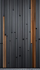 Obraz premium Contemporary Abstract Wood Paneling with Vertical Slats in Dark Gray and Natural Wood Finish Design