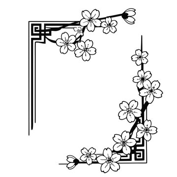 Elegant cherry blossom ornament frame design with floral accents and decorative border elements
