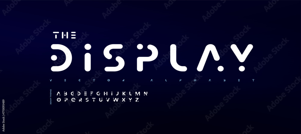 Aufkleber futuristic geometric font bold minimalistic rounded alphabet with sleek tech aesthetics, merging cyb
