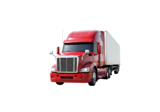 Vibrant Red Semi-Truck with White Trailer for Modern Logistics & Freight Transport Solutions. Essential for Efficient Supply Chains and Commercial Hauling.