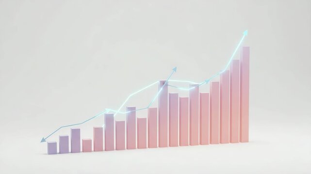 Rising Bar Graph Animation on White Background Indicating Business Growth