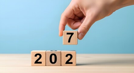 New year countdown calendar concept wooden blocks changing from year to year celebration time