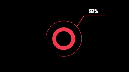 loading icon animation 92% circle. 92% percent circle round donut chart infographic .Infographic Element with Alpha Channel 4k video royalty free graphic animation
