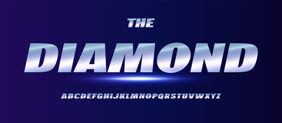 Obraz premium Techno chrome alphabet, bold slanted type with metallic gradient letters, cinematic racing font for sport car logo, luxury digital branding, strong modern typography. Vector typeset