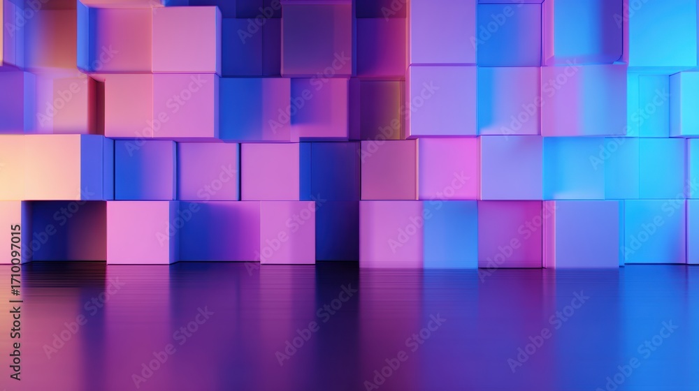 Poster colorful illuminated cubes create a vibrant abstract backdrop, enhancing a modern artistic setting