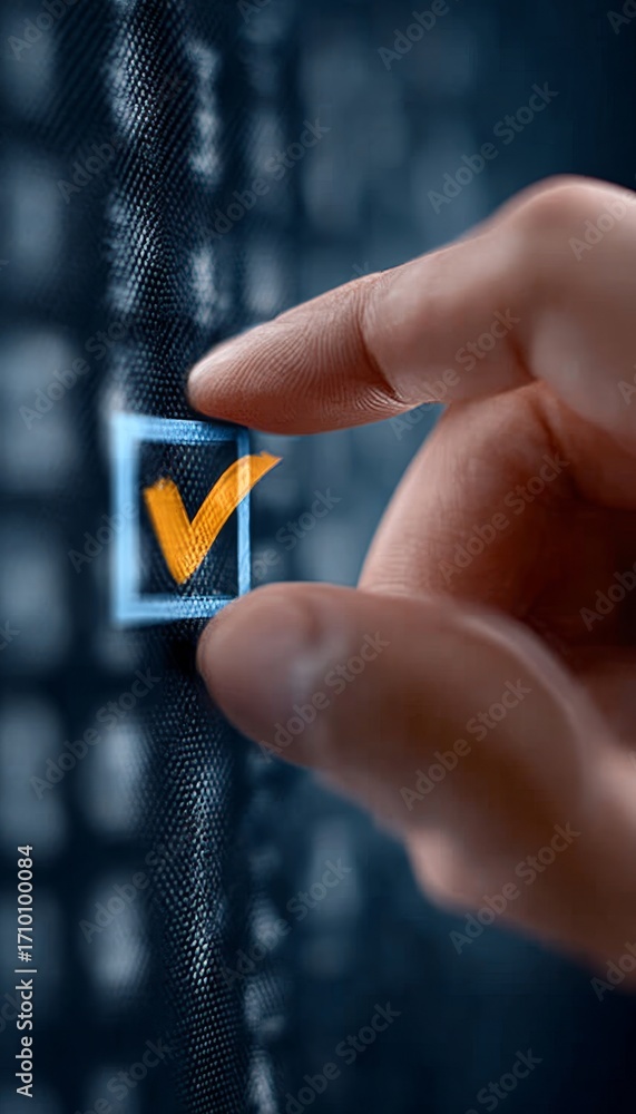 Aufkleber hand tapping on approval icon during selection process in a digital business validation system