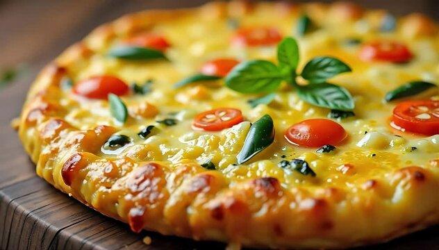Close up of frittata texture showing fluffy egg base with colorful vegetables and melted cheese 