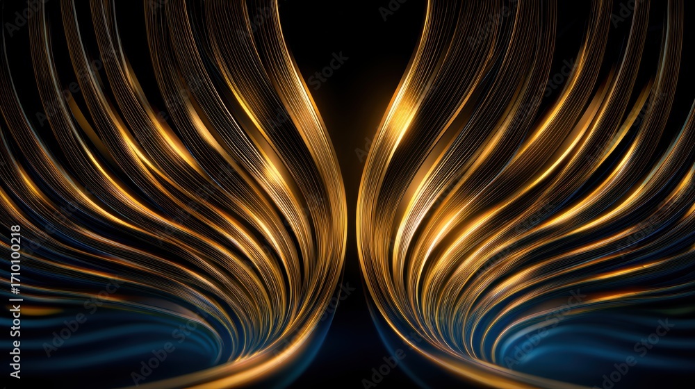 Aufkleber abstract golden and blue wave patterns creating a dynamic visual effect against a dark background