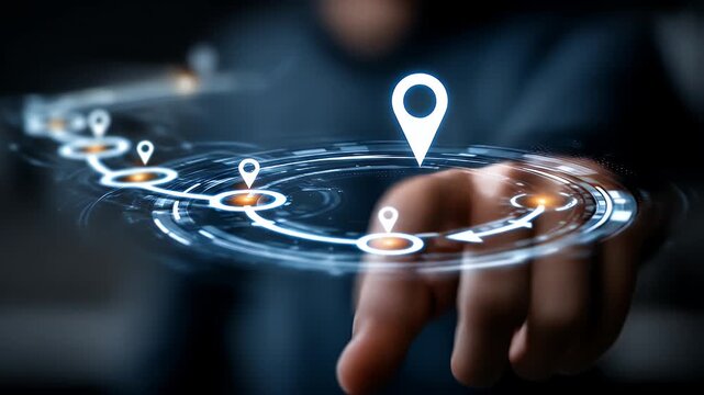Circular Digital Display Showing Navigation Route With Location Pins
