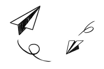 illustration of paper airplane glider arrow Sketch line art isolated hand drawn on transparent background