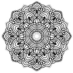 Intricate circular mandala pattern with geometric symmetry and spiritual symbolism