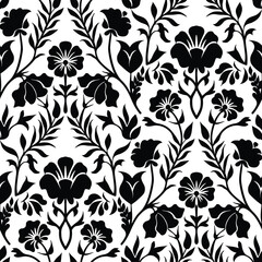 Fototapeta premium Seamless Black and White Floral Pattern Vector Design