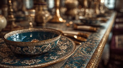 Intricate details and antique elegance of a formal dining table setting