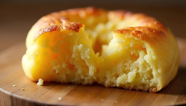 Close up of golden crumpet texture showing airy holes and soft spongy crumb inside 